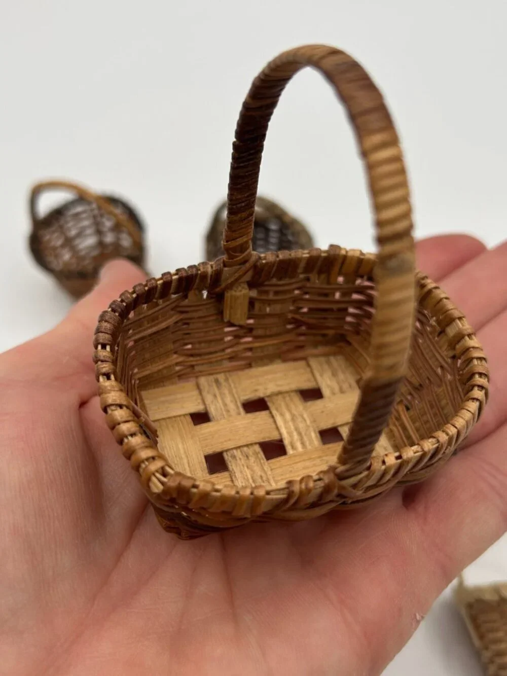 Vintage Miniature Baskets Set of 7 Handmade Woven Wicker Rattan Dollhouse Decor